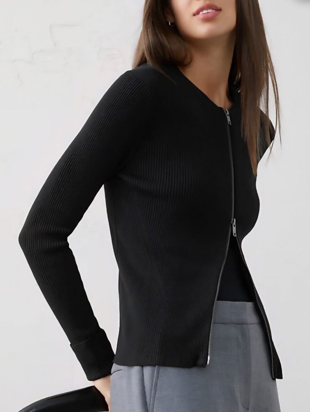 Banana Republic Factory Black Double Zipper Ribbed Cardigan